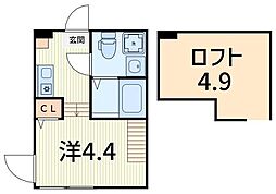 ハーモニーテラス鎌倉III 2階ワンルームの間取り