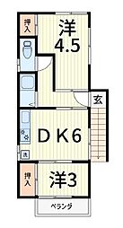 コーポ藤 2DKの間取図画像