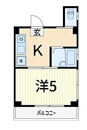 秋田ハイツ 2階1Kの間取り