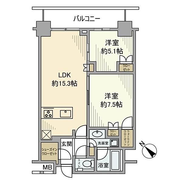 東京都中央区築地6丁目(賃貸マンション2LDK・4階・62.08㎡)の写真 その2