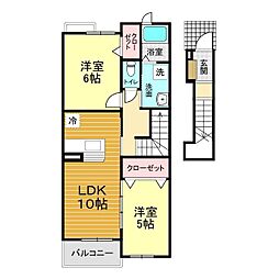 パルティールＢ 2階2LDKの間取り