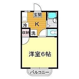 アーバンロッヂ山口 2階1Kの間取り