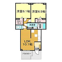 ネバーランドII　Ｂ 1階2LDKの間取り