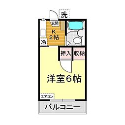 AMI 2階1Kの間取り