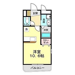 シャン・ド・フレーズII 3階ワンルームの間取り