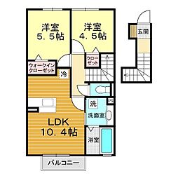 アイネヴェルト仁保津 2階2LDKの間取り