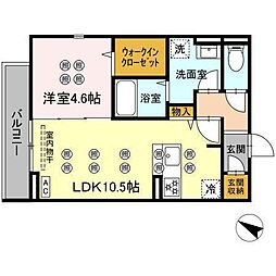 サンガーデン新山口 A 1LDKの間取図画像