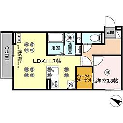 サンガーデン新山口 A 1LDKの間取図画像