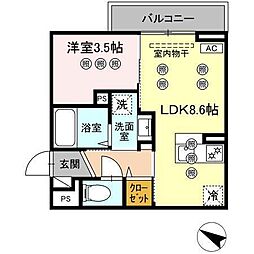 サンガーデン新山口 B 1LDKの間取図画像
