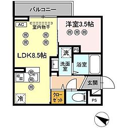 サンガーデン新山口 B 1LDKの間取図画像