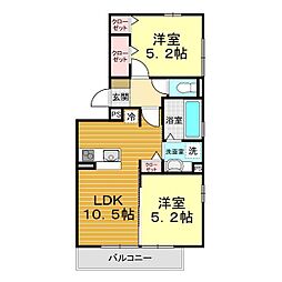 ウィルコート小郡三軒屋町A 2LDKの間取図画像