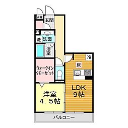 シャインシード湯田 1LDKの間取図画像