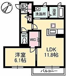 シャーメゾンアサクラB棟 1LDKの間取図画像