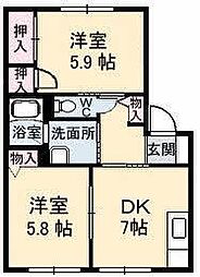 アンジュウデヤD 2DKの間取図画像