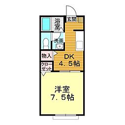 アンジュウデヤA 1DKの間取図画像