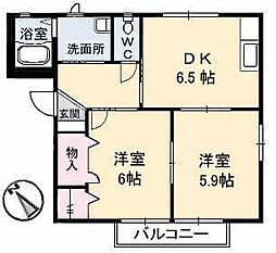 ハイツミク 2DKの間取図画像