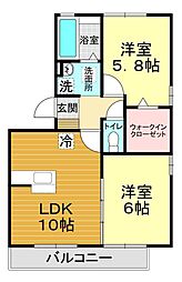 リビングタウンIC小郡A 2LDKの間取図画像