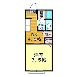 アンジュウデヤA 1DKの間取図画像