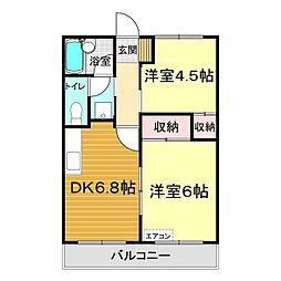 東萩ニューハイツNo.1 2DKの間取図画像