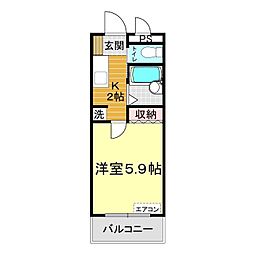 ヴィラ・ルミエールNo.1 1Kの間取図画像