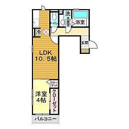 アンベル新山口 1LDKの間取図画像