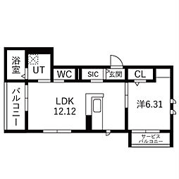 (仮称) 西新町PJ 1LDKの間取図画像