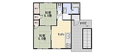金子ハイツ 2DKの間取図画像