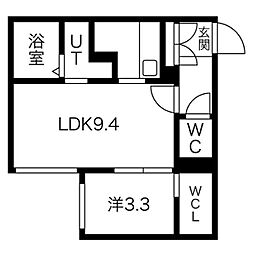グレンウッド菊水 1階1LDKの間取り