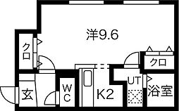 Ferien 2階1Kの間取り