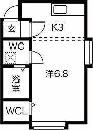 ランドパークス平岸 3階1Kの間取り