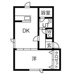 ランドマーク平岸 A 1階1LDKの間取り