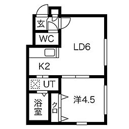 フォーユー美園A 3階1LDKの間取り