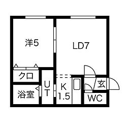 サザンヒルズ弐番館 2階1LDKの間取り