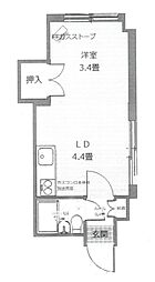 久井マンション 4階1DKの間取り