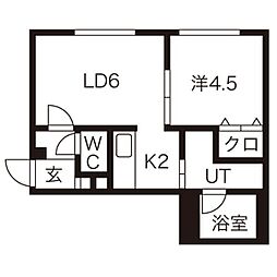 プリマクラッセ菊水 1階1LDKの間取り