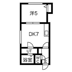 ブリリアント・モア 2階1DKの間取り
