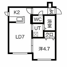 ラージヒル菊水 3階1LDKの間取り