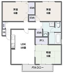 ガーデンコート　Ａ 1階3LDKの間取り