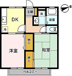クレール 1階2DKの間取り