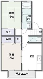 サンハイム上福原A 2DKの間取図画像