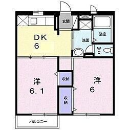 サンテラス窪D 2DKの間取図画像