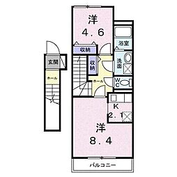 エミールシャランII 2階1LDKの間取り
