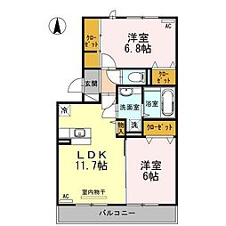 プランドール.iIII 2階2LDKの間取り