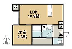 宮崎市大工3丁目アパート 1LDKの間取図画像