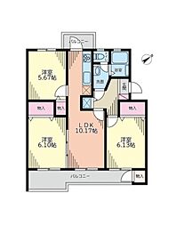 多摩川グリーンハイツ 3LDKの間取図画像