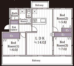 港南台ひばり団地9号棟 3LDKの間取図画像