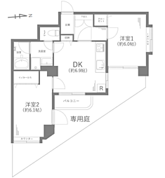 キャニオンマンション磯子 2DKの間取図画像