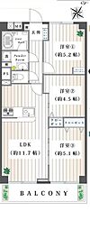三ツ沢ハイタウン1号棟 3LDKの間取図画像