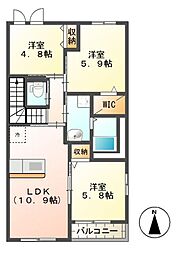 JR日豊本線 都城駅 バス5分 東年見下車 徒歩3分の賃貸アパート 2階3LDKの間取り