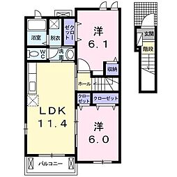 JR日豊本線 西都城駅 バス5分 西大王町バス停下車 徒歩4分の賃貸アパート 2階2LDKの間取り